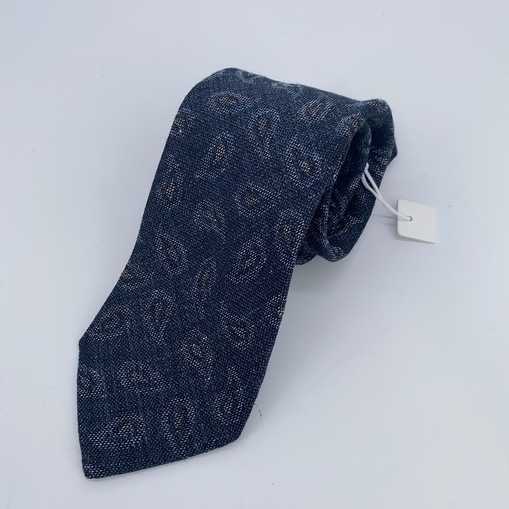 Eton Tie Mens One Size Navy Paisley Wool Blend Classic Luxury Necktie Italy Made